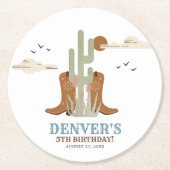 ウエスタンカントリーカウボーイ誕生日 素朴 ラウンドペーパーコースター (正面)
