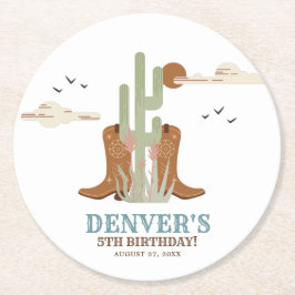 ウエスタンカントリーカウボーイ誕生日 素朴 ラウンドペーパーコースター