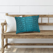 ウエスタンカントリーターコイズブルーアリゲーターレザー アクセントクッション