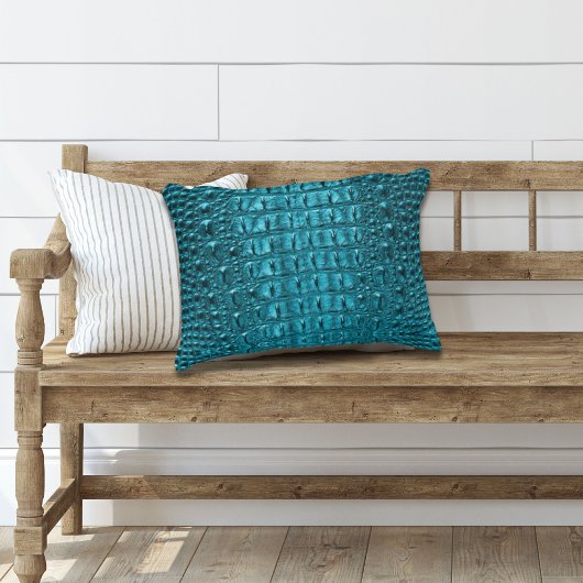 ウエスタンカントリーターコイズブルーアリゲーターレザー アクセントクッション