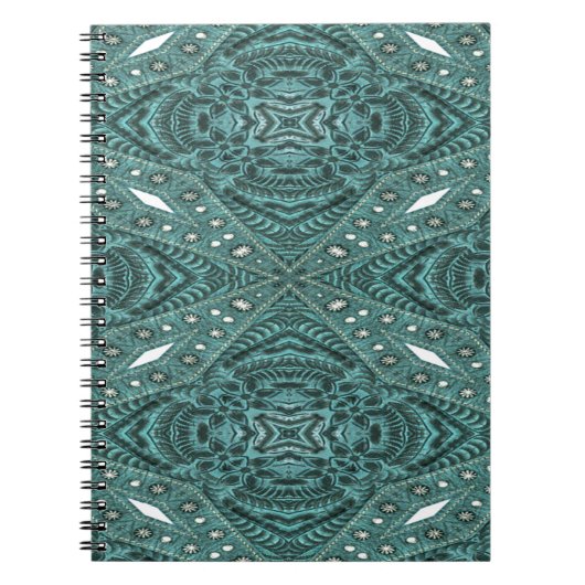 ウエスタンカントリーファッションティール（緑がかった色）ターコイズレザー ノートブック (正面)
