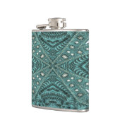 ウエスタンカントリーファッションティール（緑がかった色）ターコイズレザー フラスク (左)