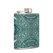 ウエスタンカントリーファッションティール（緑がかった色）ターコイズレザー フラスク (右)