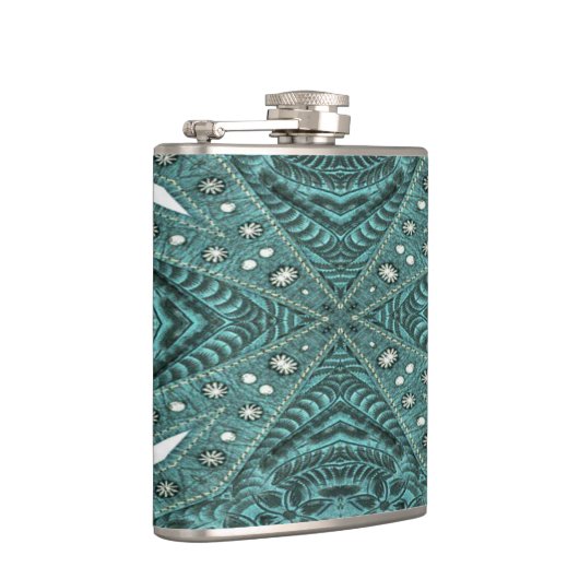 ウエスタンカントリーファッションティール（緑がかった色）ターコイズレザー フラスク (右)