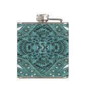 ウエスタンカントリーファッションティール（緑がかった色）ターコイズレザー フラスク (裏面)