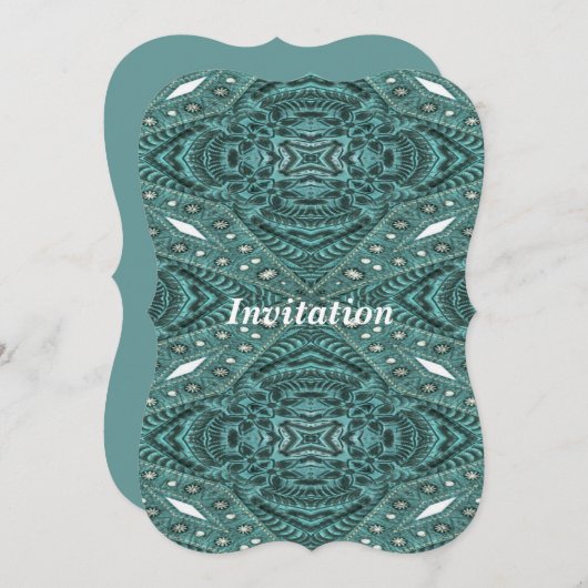 ウエスタンカントリーファッションティール（緑がかった色）ターコイズレザー 招待状 (正面/裏面)