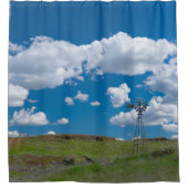 ウエスタンカントリーファームヴィンテージ風車 シャワーカーテン (正面)