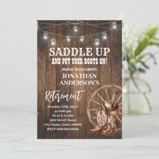 ウエスタンカントリーブーツリタイオメントお祝い 招待状 (スタンド正面)