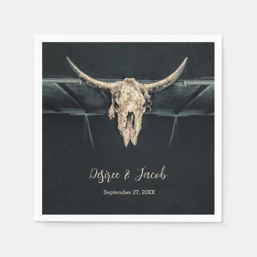 ウエスタンカントリーベージュグレイ素朴ブルカウズスカル スタンダードカクテルナプキン (正面)