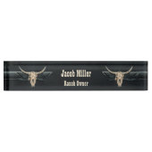 ウエスタンカントリーベージュグレイ素朴ブルカウズスカル デスクネームプレート (正面)