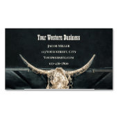 ウエスタンカントリーベージュグレイ素朴ブルカウズスカル マグネット名刺 (正面)