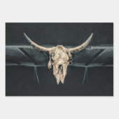 ウエスタンカントリーベージュグレイ素朴ブルカウズスカル ラッピングペーパーシート (正面3)