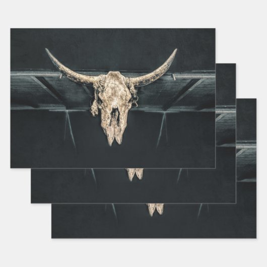 ウエスタンカントリーベージュグレイ素朴ブルカウズスカル ラッピングペーパーシート (セット)