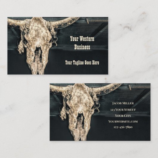 ウエスタンカントリーベージュグレイ素朴ブルカウズスカル 名刺 (正面/裏面)
