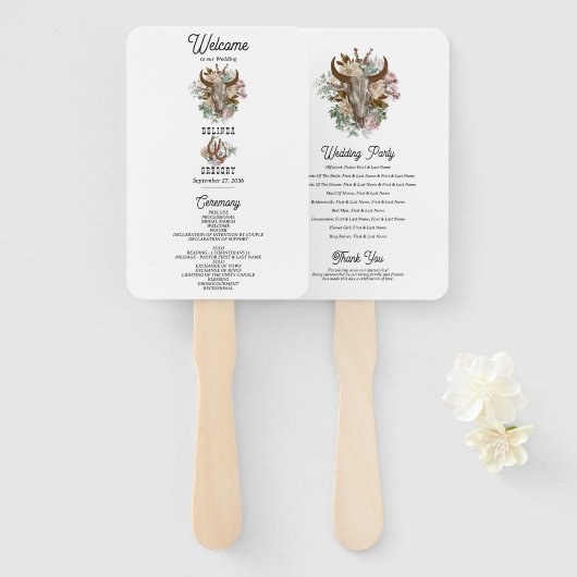 ウエスタンカントリーボホーカウースカル結婚式 プログラム ハンドファン (正面&裏面)