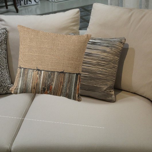 ウエスタンカントリールスティバーラップバーンウッドバーベドワイヤー クッション