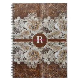 ウエスタンカントリーレザーnレースイニシャル名 ノートブック