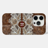 ウエスタンカントリーレザーnレースイニシャル名 Case-Mate iPhoneケース (裏面 (横))