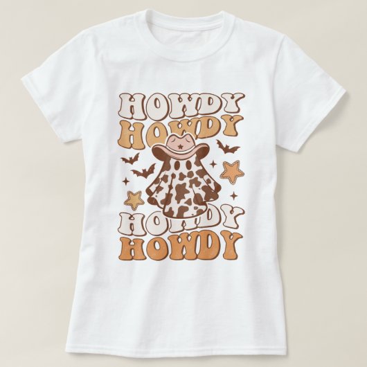 ウエスタンカントリー女性のカーボーイハウディ面白いハロウィーン Tシャツ (デザイン正面)