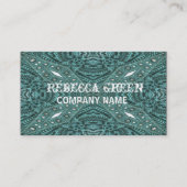 ウエスタンカントリー女性のカーボーイファッションティール(緑がかった色)レザー 名刺 (正面)