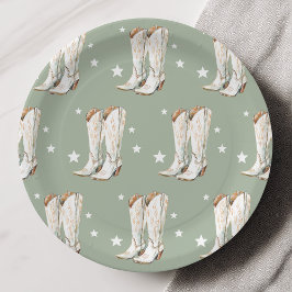 ウエスタンカントリー女性のカーボーイブーツグリーンバースデーパーティー ペーパープレート