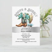ウエスタンカントリー女性のカーボーイブーツティール（緑がかった色）銀バブリー 招待状 (スタンド正面)