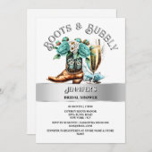 ウエスタンカントリー女性のカーボーイブーツティール（緑がかった色）銀バブリー 招待状 (正面/裏面)