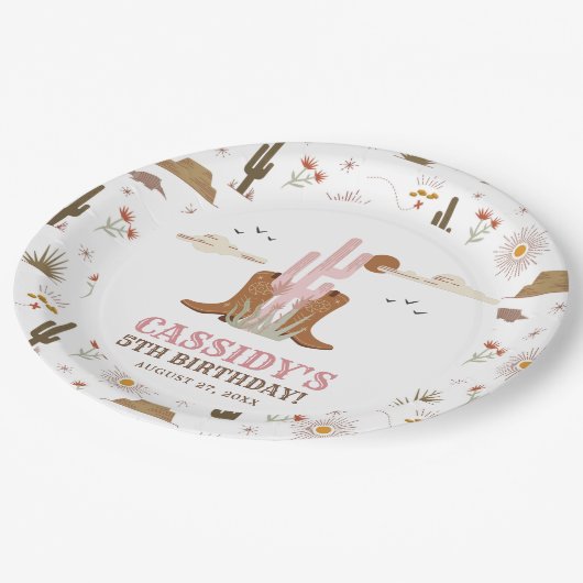 ウエスタンカントリー女性のカーボーイロデオバースデーパーティー ペーパープレート (アングル)