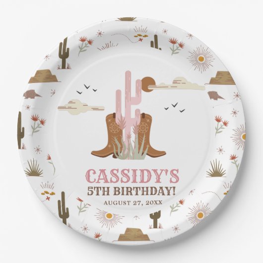 ウエスタンカントリー女性のカーボーイロデオバースデーパーティー ペーパープレート (正面)