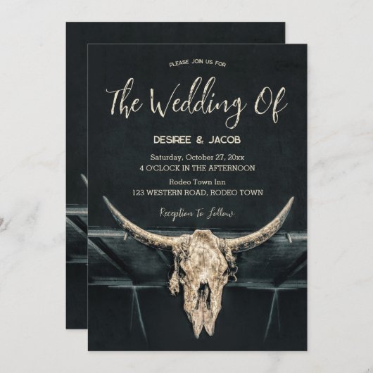 ウエスタンカントリー素朴ベージュグレーブルスカル 招待状 (正面/裏面)