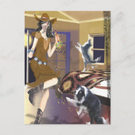 ウエスタンカントリー「踊り女性のカーボーイ」はがき ポストカード