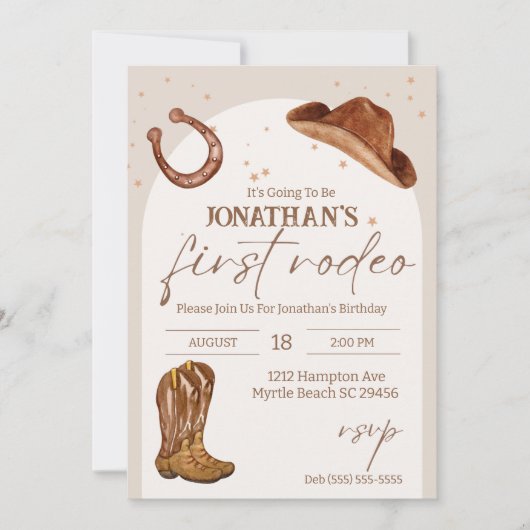 ウエスタンキッズカウボーイファーストロデオ誕生日 招待状 (正面)