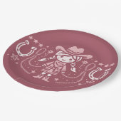 ウエスタンギディアップピンク女性のカーボーイ誕生日 ペーパープレート (アングル)