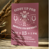 ウエスタンギディアップピンク女性のカーボーイ誕生日 招待状