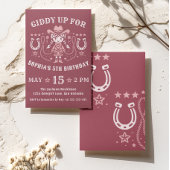 ウエスタンギディアップピンク女性のカーボーイ誕生日 招待状