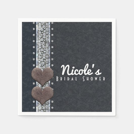 ウエスタングラムブラックレザー&ダイヤモンドきらきら光るパーティー スタンダードカクテルナプキン (正面)