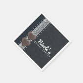 ウエスタングラムブラックレザー&ダイヤモンドきらきら光るパーティー スタンダードカクテルナプキン (角)