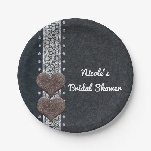 ウエスタングラムブラックレザー&ダイヤモンドきらきら光るパーティー ペーパープレート (正面)