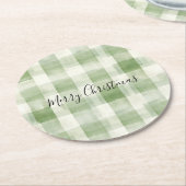 ウエスタングリーンクリームプレイドストライプクリスマスクリスマス ラウンドペーパーコースター (アングル)