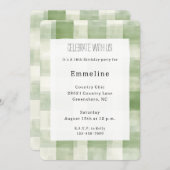 ウエスタングリーンクリームプレイドストライプ誕生日 招待状 (正面/裏面)