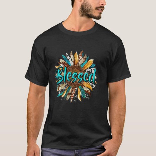ウエスタンコウィドレオパードターコイズヒマワールブレス Tシャツ (正面)