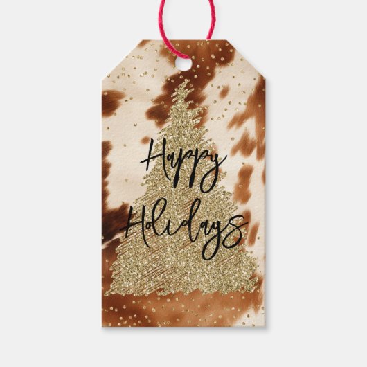 ウエスタンコウィド金ゴールドグリッタークリスマスツリー ギフトタグ (正面)