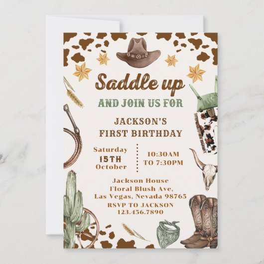 ウエスタンサドルを上げて誕生日に参加 招待状 (正面)