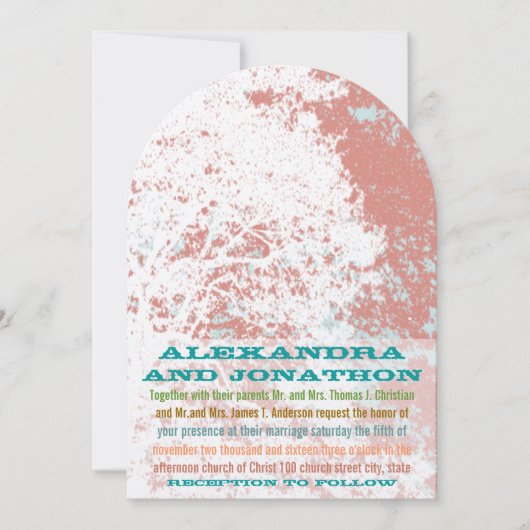 ウエスタンサドルフォレスト樺の木コーラルティール(緑がかった色)結婚ズ 招待状 (正面)