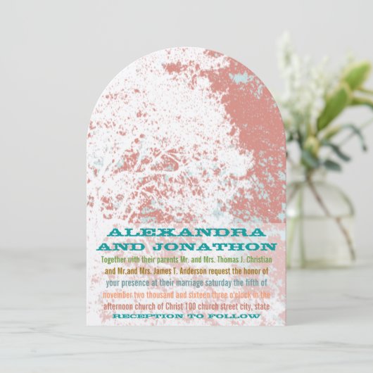 ウエスタンサドルフォレスト樺の木コーラルティール（緑がかった色）結婚ズ 招待状 (スタンド正面)