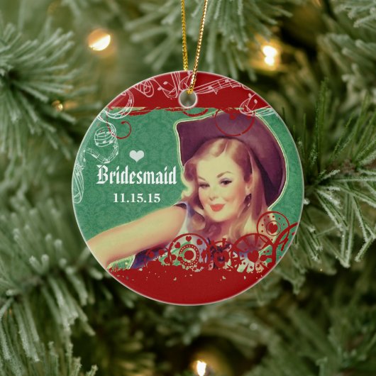 ウエスタンサドル女性のカーボーイブライデスメイドホースランチ セラミックオーナメント (ツリー)