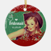 ウエスタンサドル女性のカーボーイブライデスメイドホースランチ セラミックオーナメント (正面)