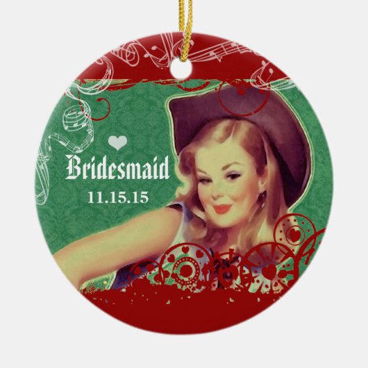 ウエスタンサドル女性のカーボーイブライデスメイドホースランチ セラミックオーナメント (正面)