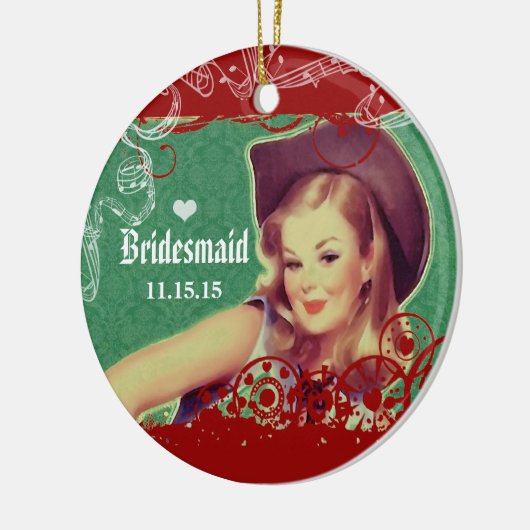 ウエスタンサドル女性のカーボーイブライデスメイドホースランチ セラミックオーナメント (左)