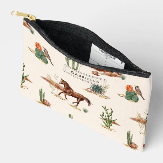 ウエスタンサボスデザートホース女性のカーボーイ パーソナライズされた アクセサリーポーチ (見開き)